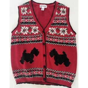Vintage Alfred Dunner Christmas Sweater Vest Womens Size L Scottie Dogs Red